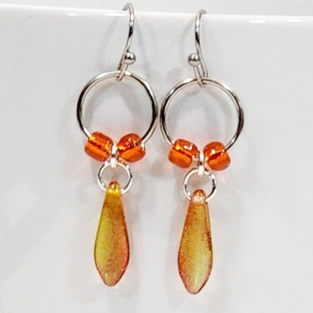 Czechoslovakian Light Orange Glass Dagger Earrings Lightweight Minimalist